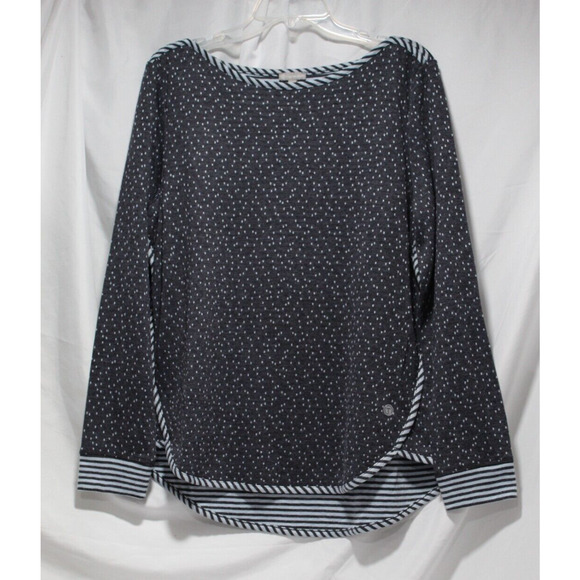 T by Talbots Women's (L) Blue Dots Striped Tunic Top Long Sleeve Boat Neck - Picture 3 of 14